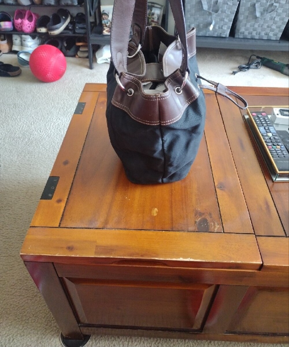 Wilsons Leather Vintage Black Canvas & Brown Leather Bucket Bag - Picture 6 of 13